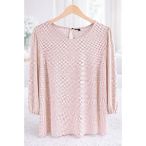 Adrianna‎ Papell Office Popover Top Blush Pink Black Dots Size 3x Career